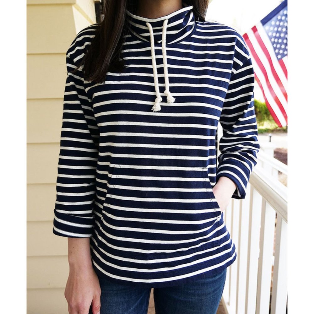 J. Crew Navy White Stripe Funnel Neck Pullover XL